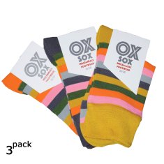 OXSOX dámské barevné bavlněné pruhované ponožky bez gumiček 34097 3-pack, 39-42