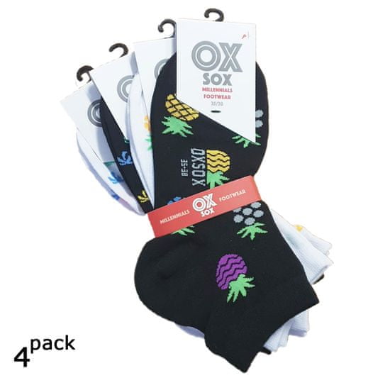 OXSOX dámské barevné veselé kotníkové ponožky ananas a palmy 34114 4-pack