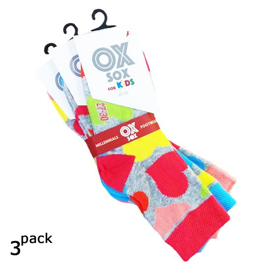 OXSOX Dětské dívčí barevné vzorované bavlněné ponožky 34134 3-pack