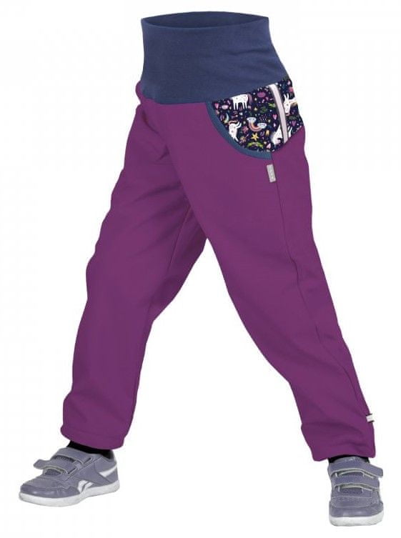 Unuo dívčí softshellové kalhoty s fleecem Jednorožci 128 - 134 fialová