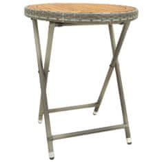 Greatstore Čajový stolek šedý 60 cm polyratan a masivní akácie