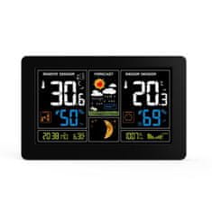 Solight  Bezdrátová meteostanice, extra velký barevný LCD, teplota, vlhkost, tlak, RCC, USB , černá
