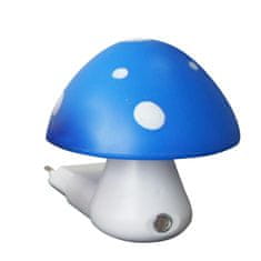 ACA Lightning  LED dětská noční lampička do zásuvky Muchomůrka modrá 0,4W/230V/6400K, soumrakový senzor