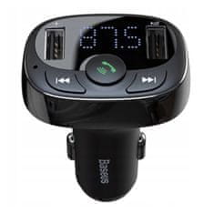 BASEUS T-Typed FM Transmitter Bluetooth + nabíječka 2x USB 3.4A, černá