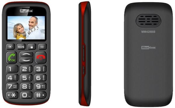 Maxcom MM428, mobil pro seniory, velká tlačítka, SOS tlačítko, fotokontakty, jednoduché ovládání