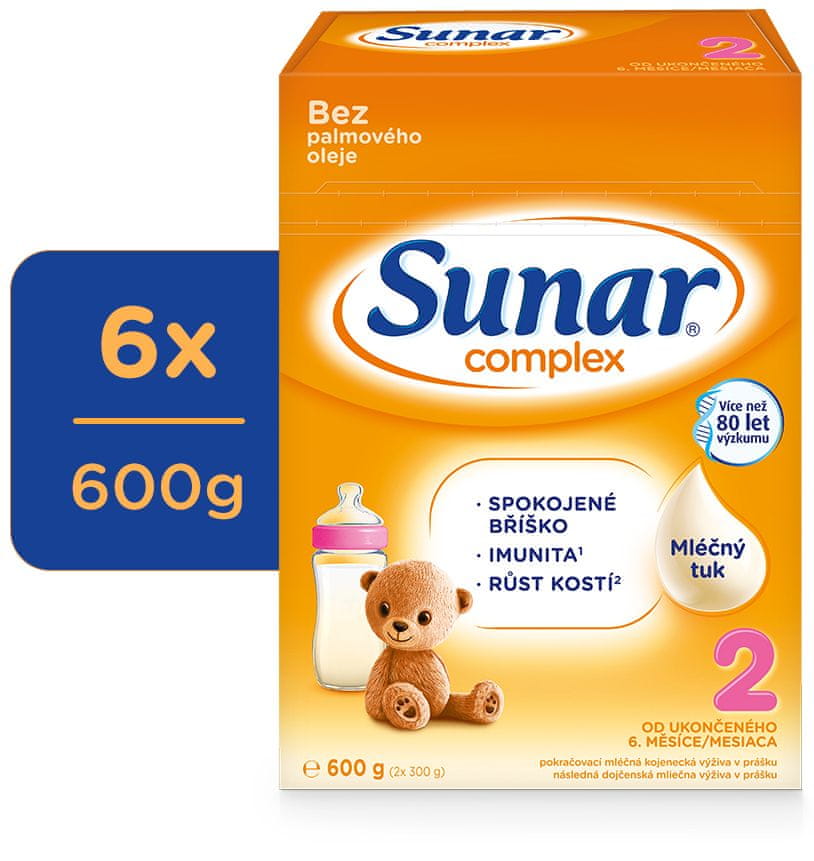 Levně Sunar Complex 2 pokračovací kojenecké mléko, 6 x 600 g