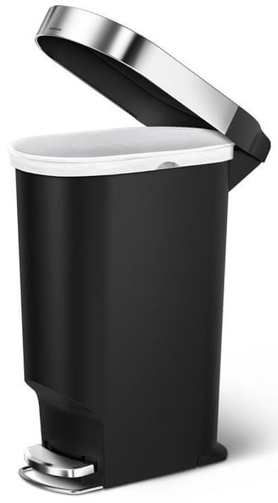 Simplehuman Pedálový odpadkový koš s nerez krytem sáčku 40 l, úzký, oválný, černý plast