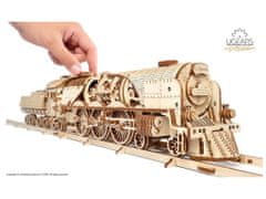 UGEARS 3D mechanické puzzle Lokomotiva V-Express s vagónem 538 ks