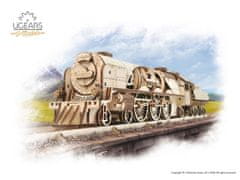 UGEARS 3D mechanické puzzle Lokomotiva V-Express s vagónem 538 ks