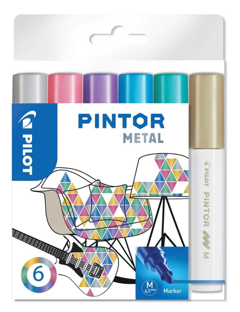 Pilot Set dekorativních popisovačů Pintor M, metalická, 6 barev, 1,4 mm