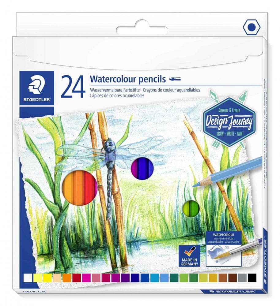 Levně Staedtler Akvarelové pastelky Design Journey, 24 barev, sada, šestihranné
