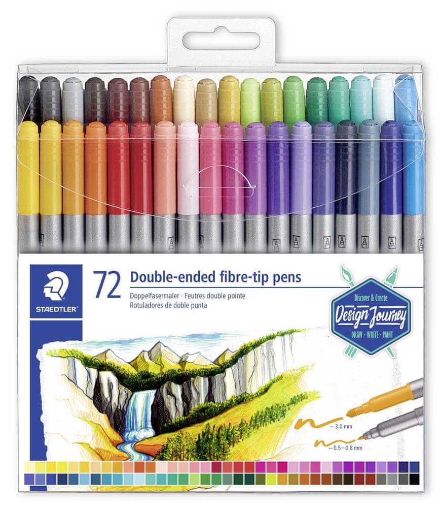 Staedtler Fixy Design Journey, 72 různých barev, sada, oboustranné
