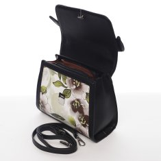 DIANA & CO Romantická květovaná koženková dámská kabelka Diana, černá