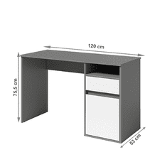 KONDELA PC stůl, tmavě šedá-grafit/bílá, BILI