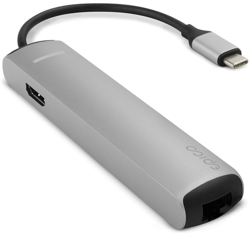 Levně EPICO USB Type-C HUB SLIM (4K HDMI & Ethernet) 9915112100019, stříbrný, černý kabel