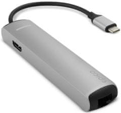 EPICO USB Type-C HUB SLIM (4K HDMI & Ethernet) 9915112100019, stříbrný, černý kabel