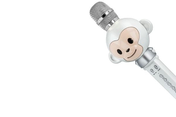 skvělý bezdrátový karaoke Bluetooth mikrofon dětský forever am-100 echo efekt hudba přímo z notebooku ekvalizér 8h provozu baterie 2000 mah krásný dětský design opička