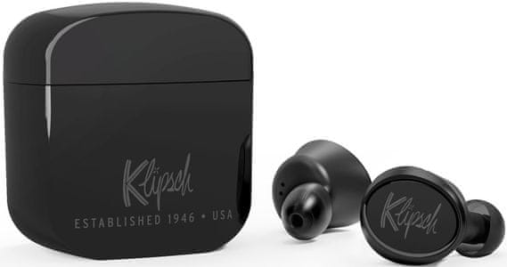 Bluetooth bezdrátová sluchátka do uší klipsch t5 true wireless legendární zvuk klipsch 5mm dynamické měniče ovládání aplikací klipsch connect app ipx4 voděodolná potu odolná hlasový asistent 4 mikrofony s redukcí hluku