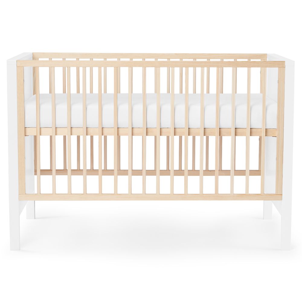 Levně Kinderkraft Baby wooden cot MIA guardrail + mattress white