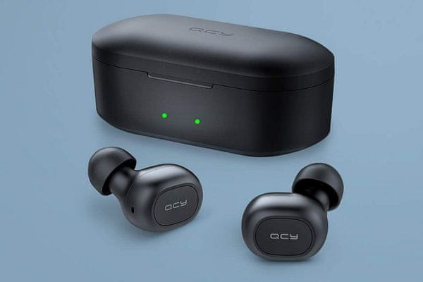 Bluetooth 5.0 bezdrátová true wireless stereo sluchátka qcy t2s bassfix ipx4 odolnost vodě a potu na sport 4h provoz 28 provoz díky nabíjecímu pouzdru ergonomický tvar pohodlná tlačítko pro ovládání handsfree mikrofony čip realtek