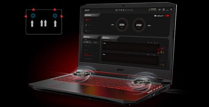 Herní motebook Acer Nitro 5 účinné chlazení ruční ovládání