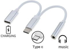 PremiumCord Převodník USB-C na audio konektor jack 3,5mm female + USB-C na nabíjení, ku31zvuk02