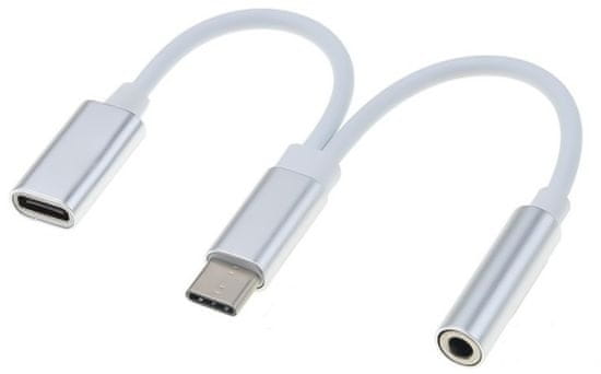 PremiumCord Převodník USB-C na audio konektor jack 3,5mm female + USB-C na nabíjení, ku31zvuk02