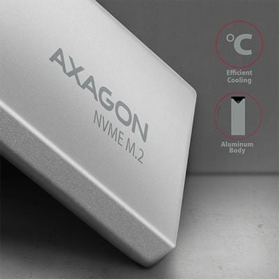 Axagon kompakt merevlemez ház EEM2-UG2 USB-C főbb tulajdonságai Kompakt merevlemez Axagon M.2 NVMe SSD (EEM2-UG2) csatlakozás 2,5” Reading S.M.A.R.T. lemezvédelem