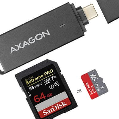 Memóriakártya-olvasó Axagon CRE-S2C USB-C olvasó SD / microSD