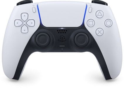 Sony PS5 DualSense, bílý mikrofon reproduktory haptická odezva ergonomie