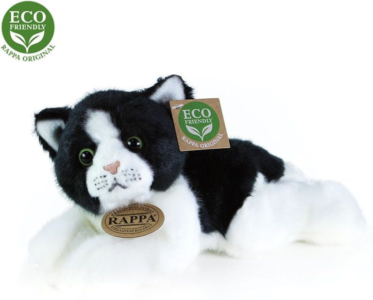 Rappa Plyšová kočka bílo-černá ležící, 16 cm, ECO-FRIENDLY