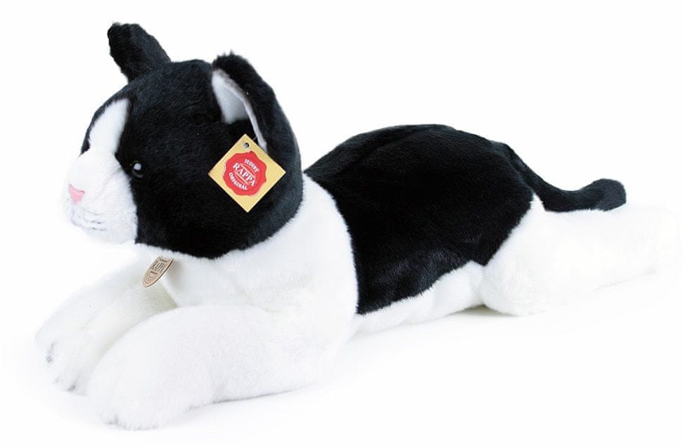 Rappa Plyšová kočka ležící černo-bílá, 35 cm