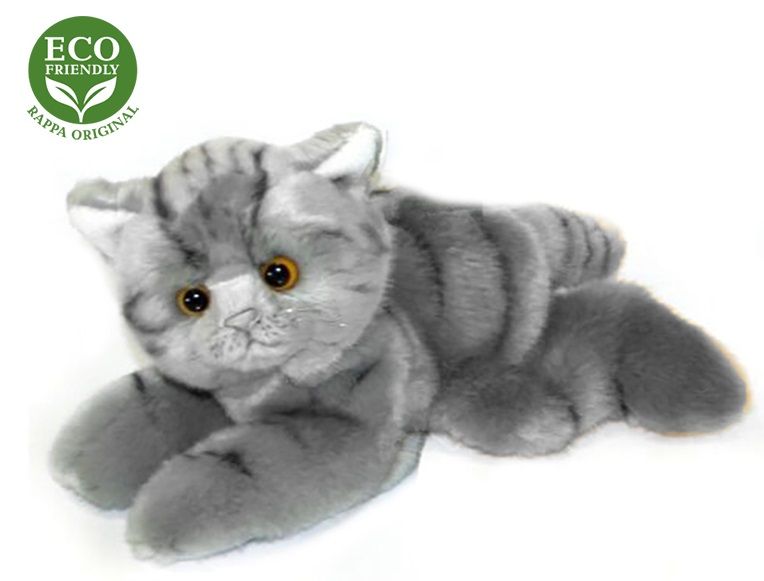 Rappa Plyšová kočka šedá ležící, 16 cm, ECO-FRIENDLY