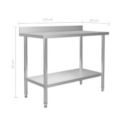 shumee Kuchyňský pracovní stůl přístěnný 120x60x93 cm nerezová ocel