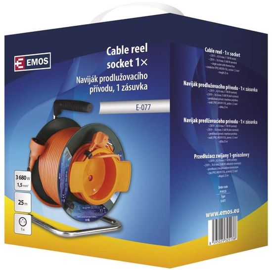 Emos PVC prodlužovací kabel na bubnu – spojka, 25 m, 1,5 mm2 1908012501 - rozbaleno