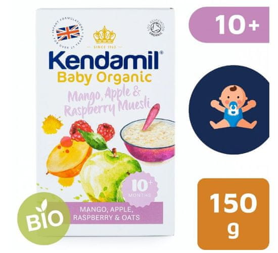 Kendamil Organická/BIO ovesná kaše s ovocem (Mango, jablko, malina) (150 g)