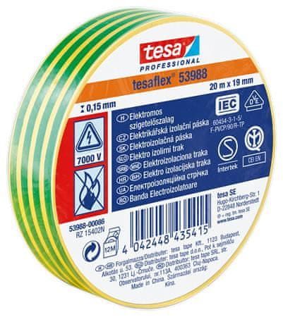 Tesa Izolační páska "Professional 53988", zelená/žlutá 19 mm x 20 m