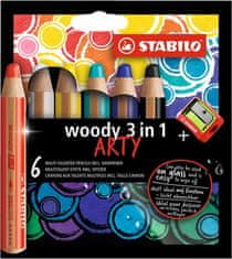 Stabilo Barevné pastelky "Woody ARTY 3 v 1", 6 různých barev, kulatá, silná