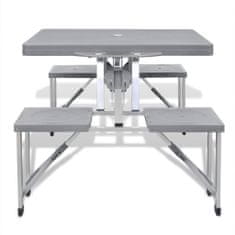 shumee Skládací kempingový set stůl a 4 stoličky, hliník, extra lehký, šedý