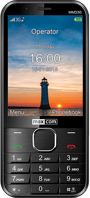 Maxcom MM330, single SIM, tlačítkový telefon, klasický mobil, malý, lehký, dlouhá výdrž na baterii