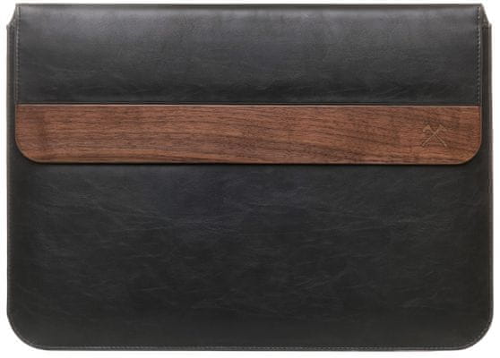 Woodcessories EcoPouch ručně vyráběný dřevěný kožený kryt na MacBook, veganská kůže, ořech, ořešák, pravé dřevo