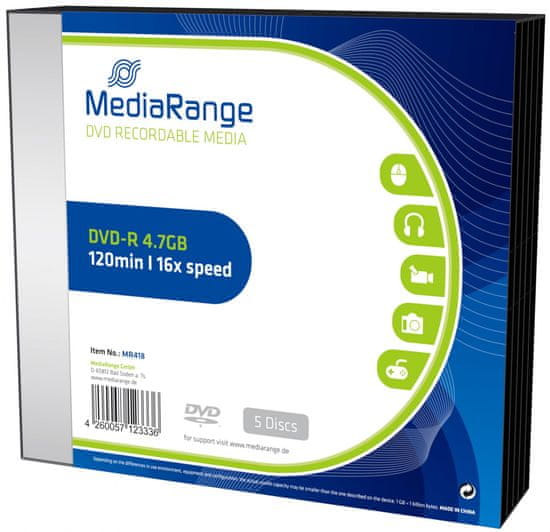 MediaRange DVD-R 4,7GB 16x slimcase 5ks (MR418)