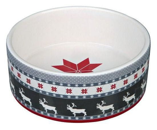 Trixie Vánoční keramická miska 0,8l 16cm, šedo/červeno/bílá