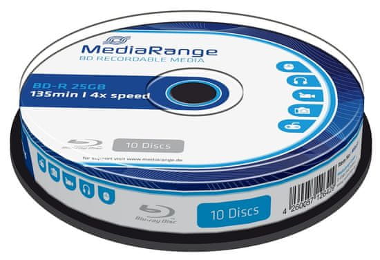 MediaRange BD-R BLU-RAY 25GB 4× spindl 10 ks (MR495)