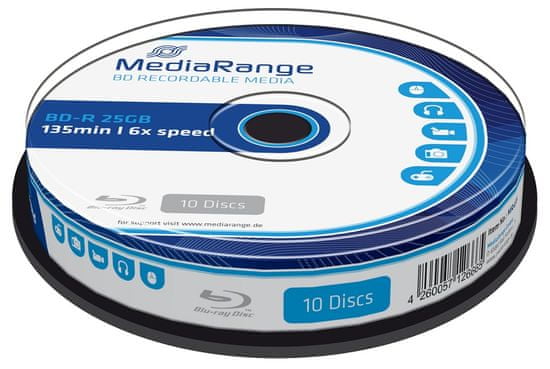MediaRange BD-R BLU-RAY 25GB 6× spindl 10 ks (MR499)