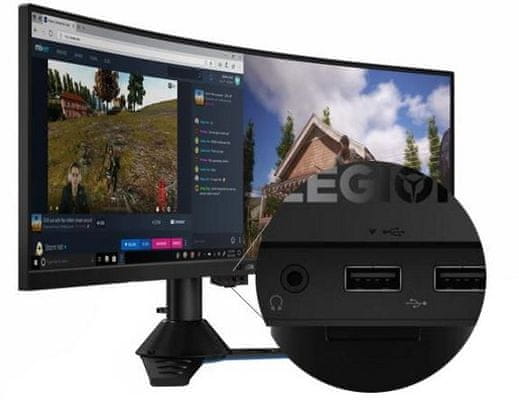 gmaing monitor Lenovo Legion Y44w-10 (65F2RAC1EU) kombinált hangport 3 USB hurok a fejhallgató tárolására