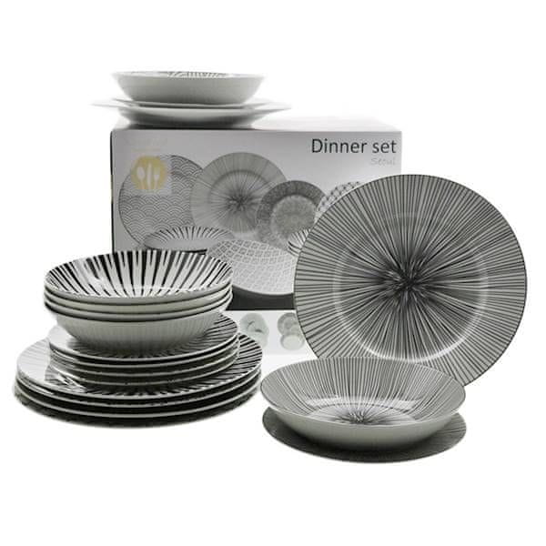 Marex Trade Sada SEOUL 18 ks porcelánových talířů, bílá/černá