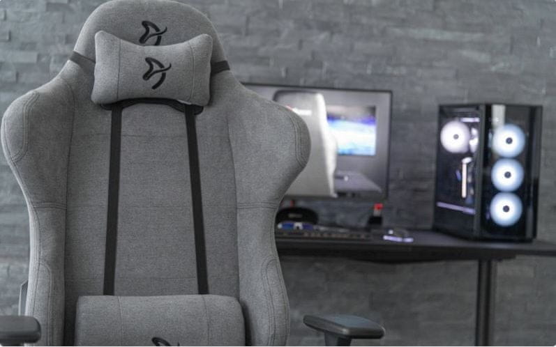 Gaming szék kerekekkel Torretta Soft Fabric, világos szürke (TORRETTA-SFB-ASH) robusztus szerkezet alumínium talapzat széles ülőke