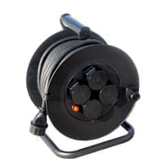 Solight  Prodlužovací kabel na bubnu - 4 zásuvky, 50m, 3 x 1,5mm, gumový, IP44, černý
