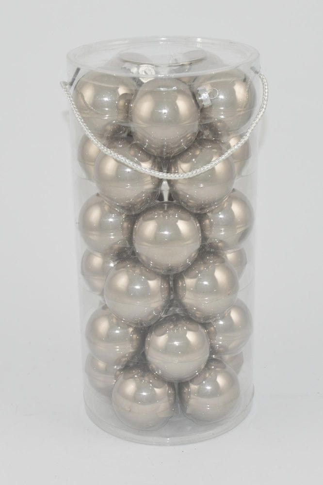 DUE ESSE Set 30 ks skleněných vánočních koulí, stříbrná perleť, Ø 6 cm